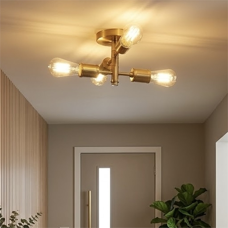 Brighton Gold Metal Brass 4-Light Semi-Flush Mount Ceiling Light