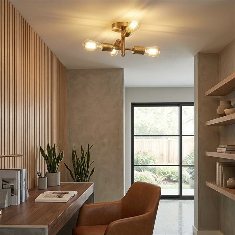 Brighton Gold Metal Brass 4-Light Semi-Flush Mount Ceiling Light