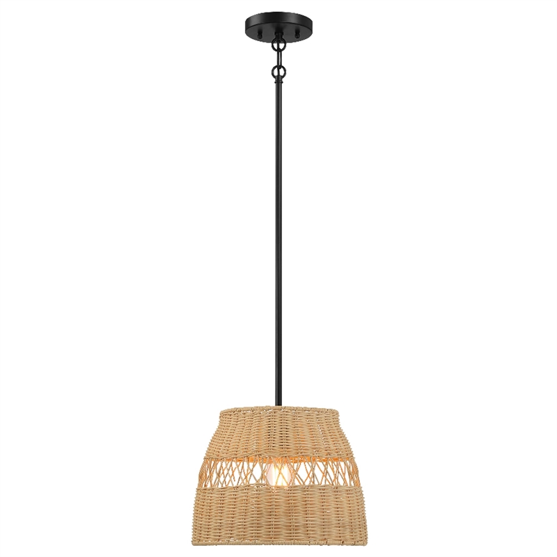 Humana 1-Light Rattan Pendant with Black Metal Finish
