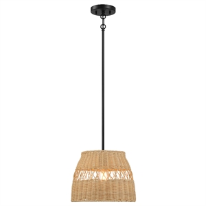 Humana 1-Light Rattan Pendant with Black Metal Finish