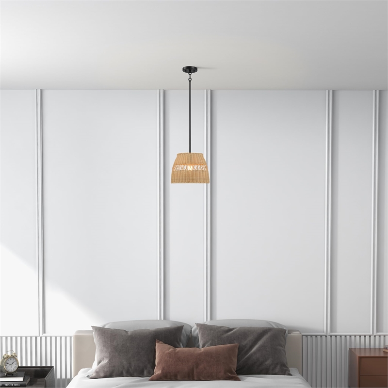 Humana 1-Light Rattan Pendant with Black Metal Finish
