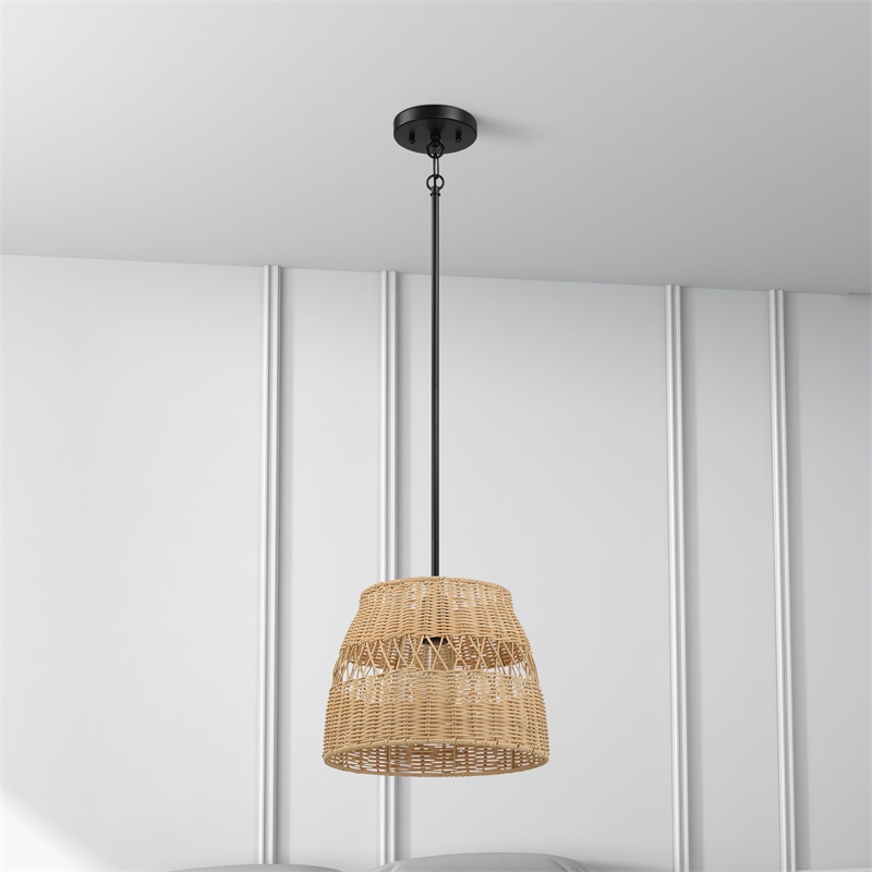 Humana 1-Light Rattan Pendant with Black Metal Finish