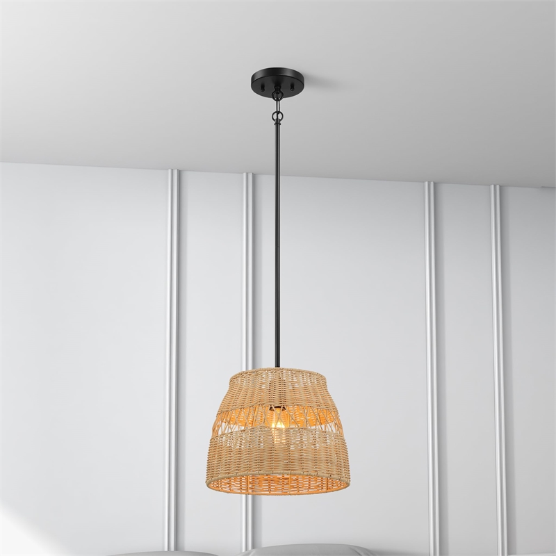 Humana 1-Light Rattan Pendant with Black Metal Finish