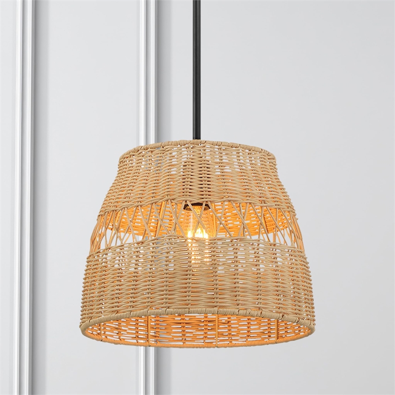 Humana 1-Light Rattan Pendant with Black Metal Finish