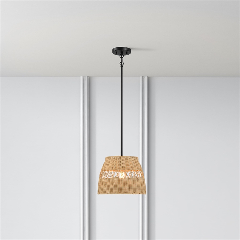 Humana 1-Light Rattan Pendant with Black Metal Finish
