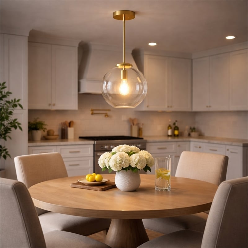 Austina Satin Brass Metal Pendant with Clear Glass Shade