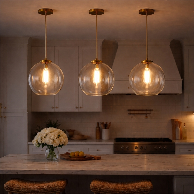 Austina Satin Brass Metal Pendant with Clear Glass Shade