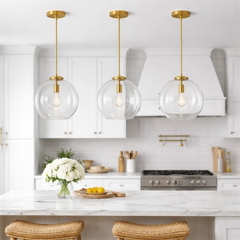 Austina Satin Brass Metal Pendant with Clear Glass Shade