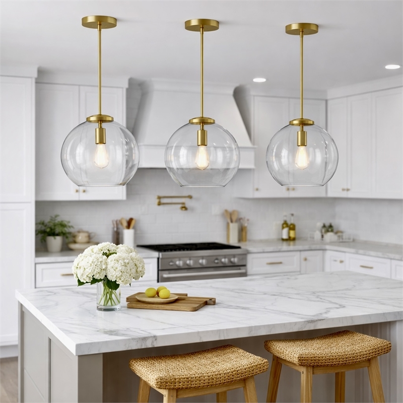 Austina Satin Brass Metal Pendant with Clear Glass Shade