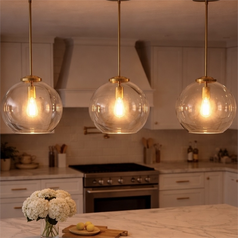 Austina Satin Brass Metal Pendant with Clear Glass Shade