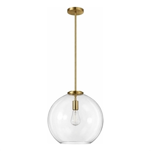 Austina Satin Brass Metal Pendant with Clear Glass Shade