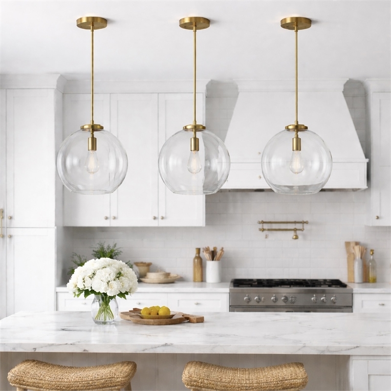 Austina Satin Brass Metal Pendant with Clear Glass Shade