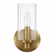 Freda Satin Brass Metal Single-Light Wall Sconce with Clear Ribbed Glass