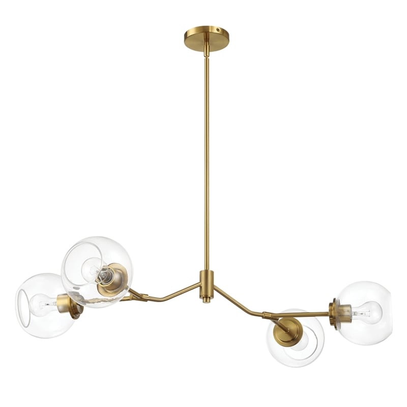 Razer Gold Brass 4-Light Metal Chandelier with Clear Glass Shades