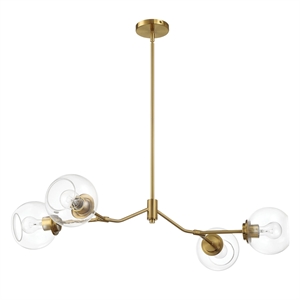Razer Gold Brass 4-Light Metal Chandelier with Clear Glass Shades