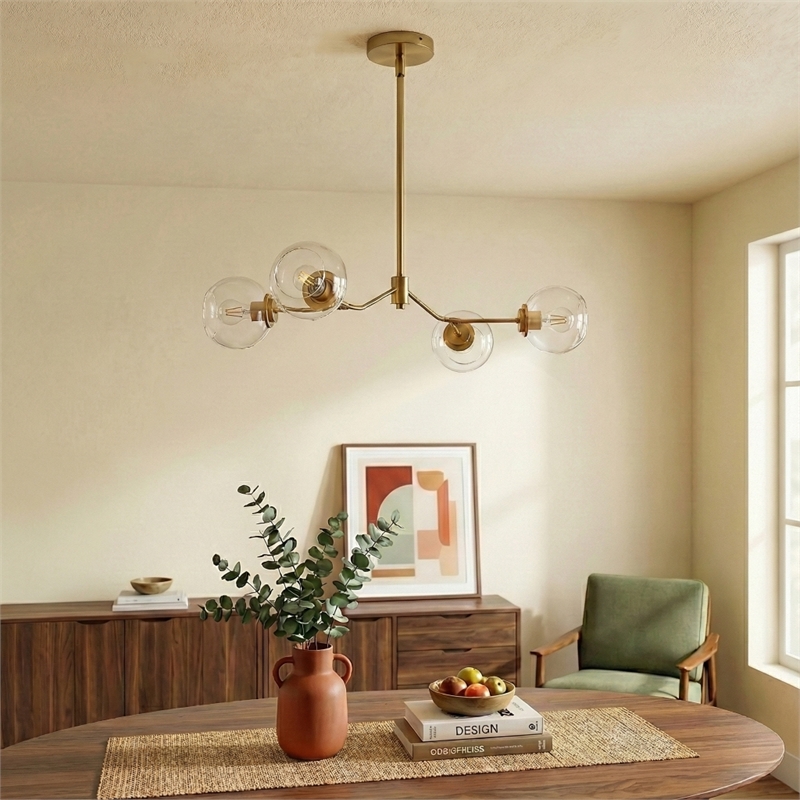 Razer Gold Brass 4-Light Metal Chandelier with Clear Glass Shades