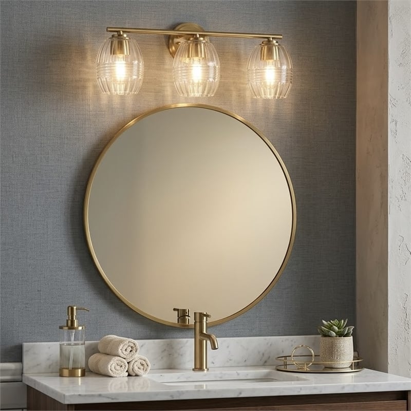 Reri 3-Light Metal Vanity Fixture with Clear Glass and Satin Brass Finish