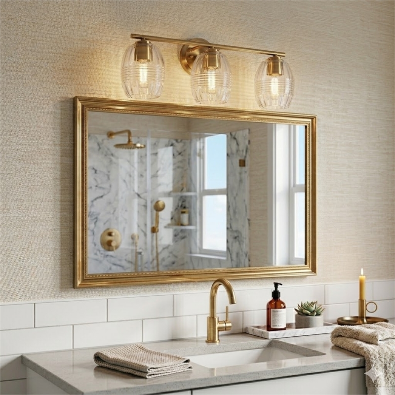 Reri 3-Light Metal Vanity Fixture with Clear Glass and Satin Brass Finish