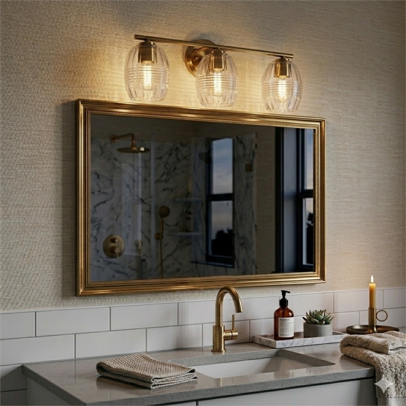 Reri 3-Light Metal Vanity Fixture with Clear Glass and Satin Brass Finish