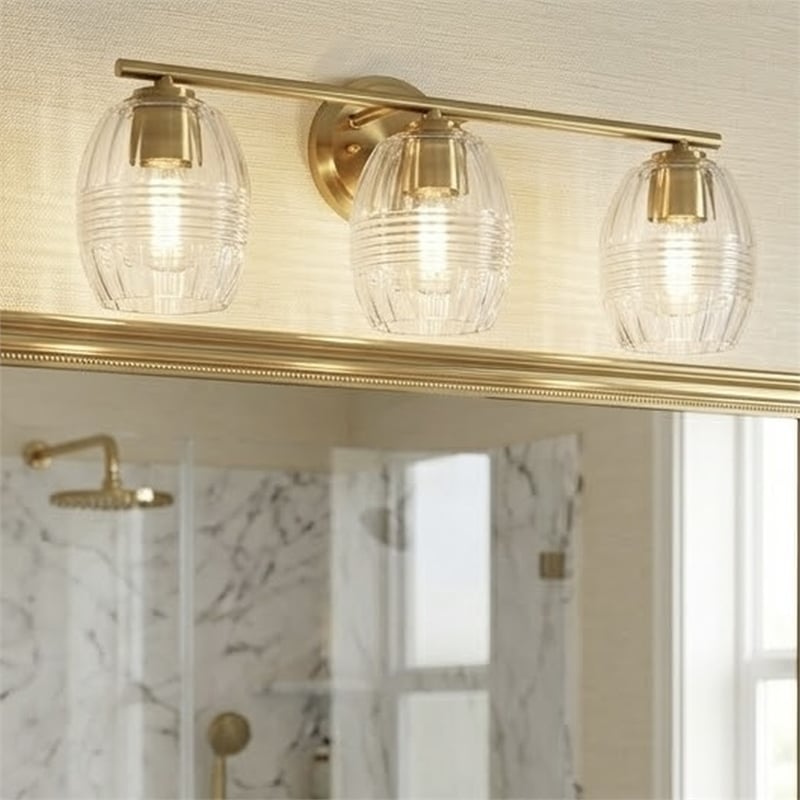 Reri 3-Light Metal Vanity Fixture with Clear Glass and Satin Brass Finish