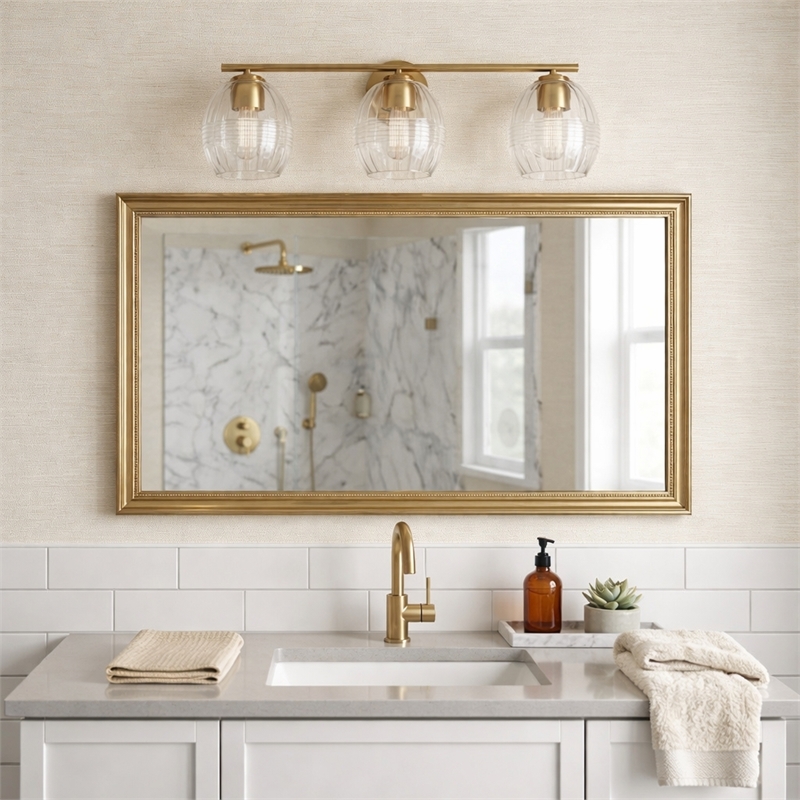 Reri 3-Light Metal Vanity Fixture with Clear Glass and Satin Brass Finish