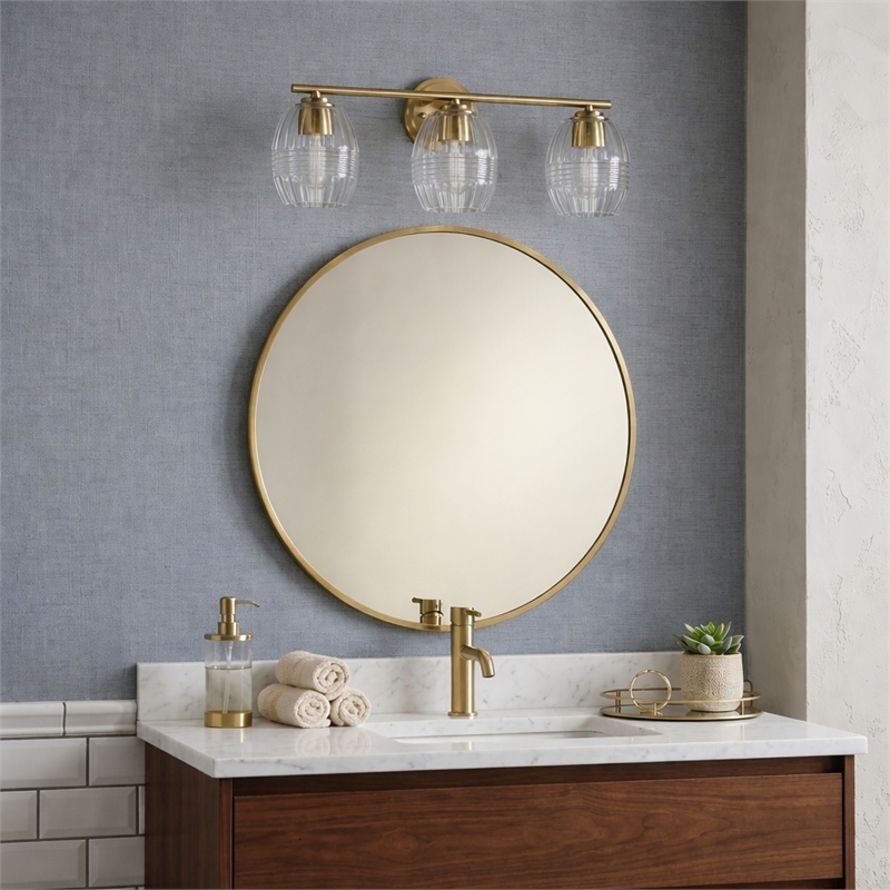 Reri 3-Light Metal Vanity Fixture with Clear Glass and Satin Brass Finish