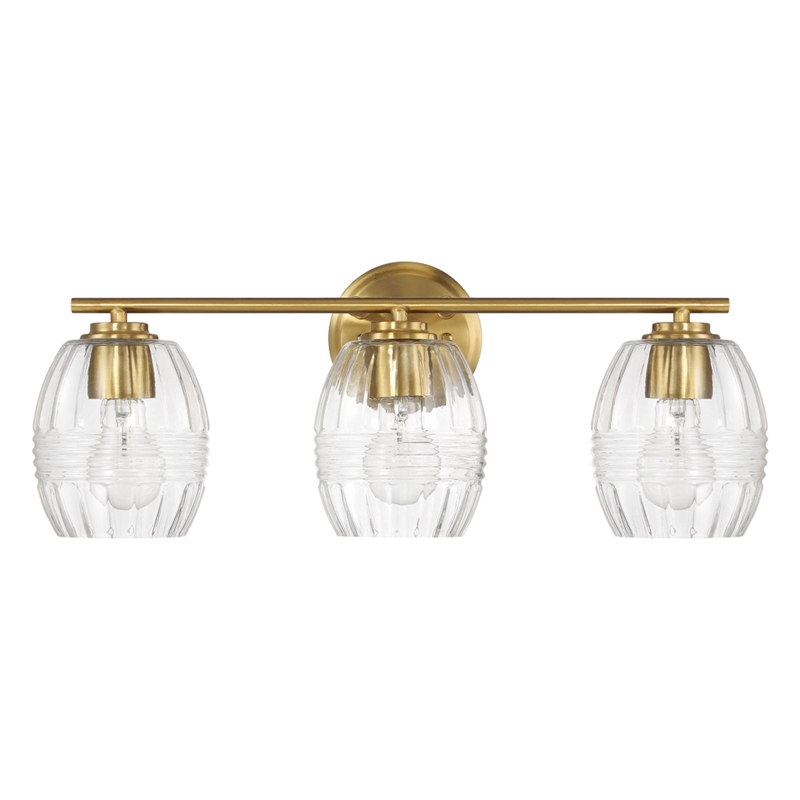 Reri 3-Light Metal Vanity Fixture with Clear Glass and Satin Brass Finish