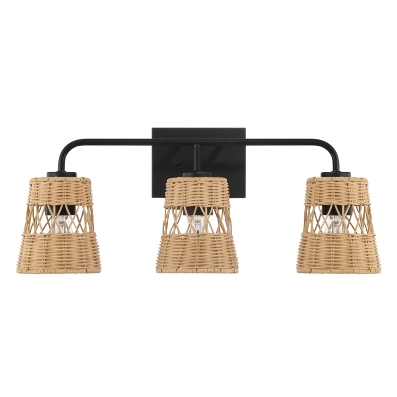 Venti Three-Light Rattan Wall Sconce with Black Metal Finish