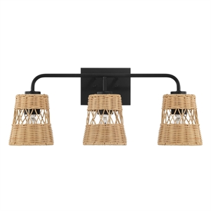 Venti Three-Light Rattan Wall Sconce with Black Metal Finish