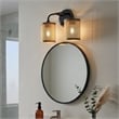 Alur Double Light Vanity Sconce with Rattan Shades and Black Metal Fixture
