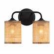 Alur Double Light Vanity Sconce with Rattan Shades and Black Metal Fixture