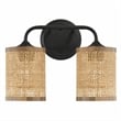 Alur Double Light Vanity Sconce with Rattan Shades and Black Metal Fixture