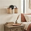 Alur Double Light Vanity Sconce with Rattan Shades and Black Metal Fixture