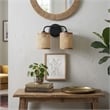 Alur Double Light Vanity Sconce with Rattan Shades and Black Metal Fixture