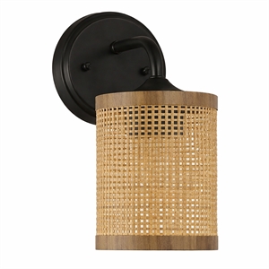 Zena 1-Light Rattan Wall Sconce with Black Metal Finish