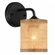 Zena 1-Light Rattan Wall Sconce with Black Metal Finish