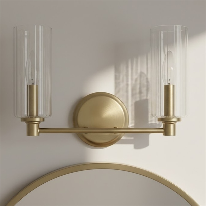 Azur Sophisticated Dual-Light Metal Wall Sconce with Satin Brass Finish