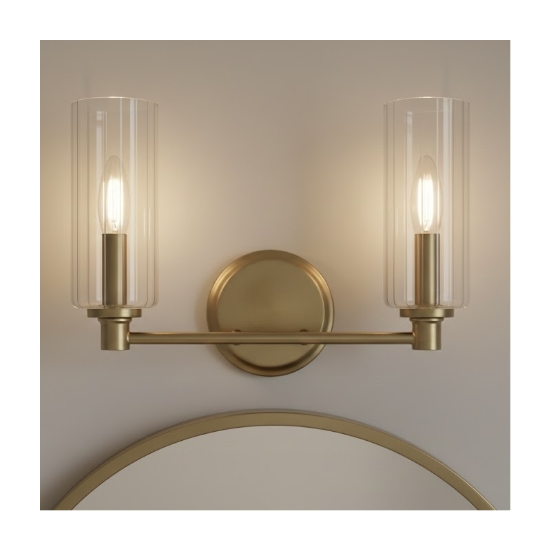 Azur Sophisticated Dual-Light Metal Wall Sconce with Satin Brass Finish
