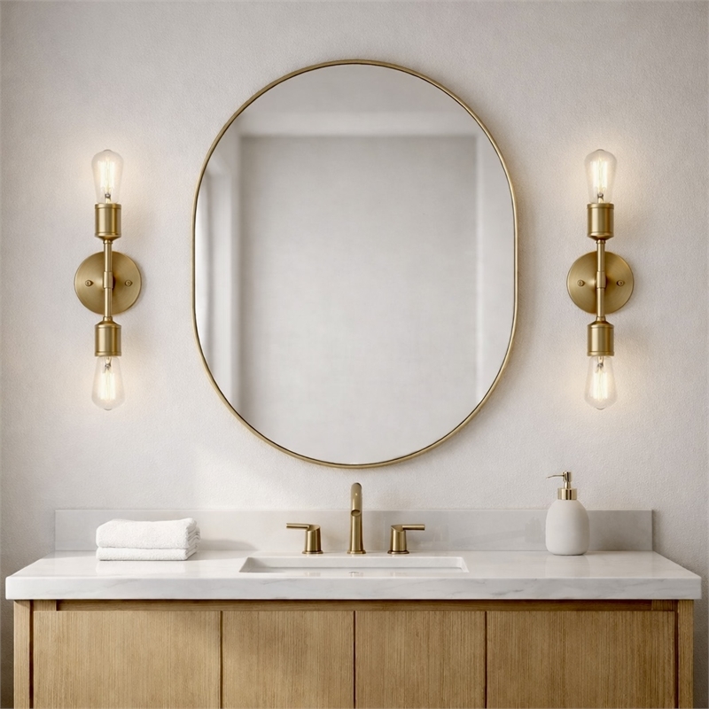 Vavo Double-Light Metal Wall Sconce in Satin Brass Finish