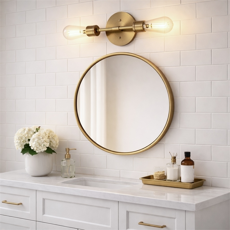 Vavo Double-Light Metal Wall Sconce in Satin Brass Finish