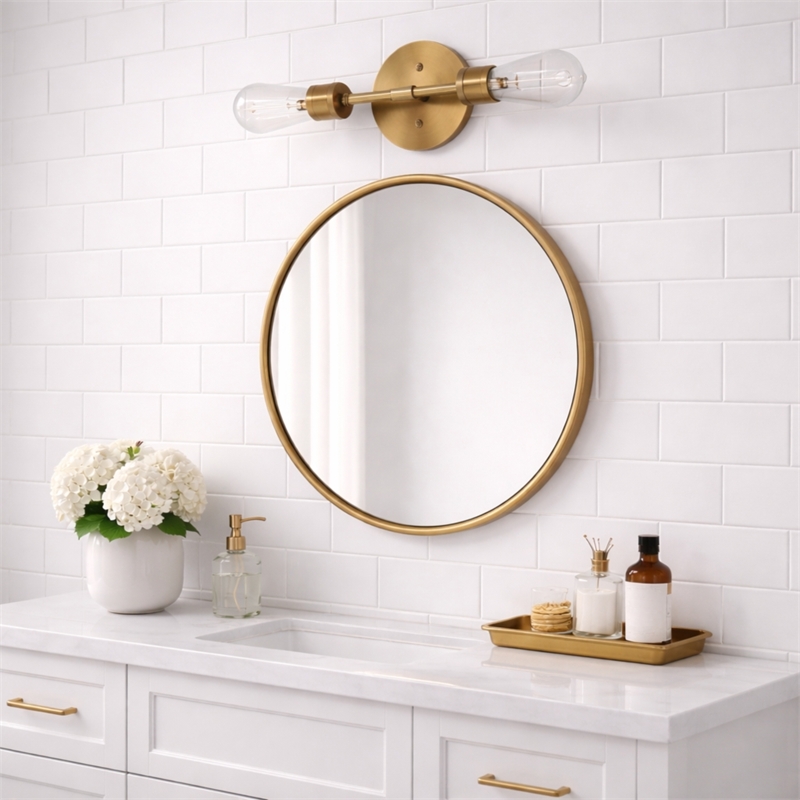 Vavo Double-Light Metal Wall Sconce in Satin Brass Finish