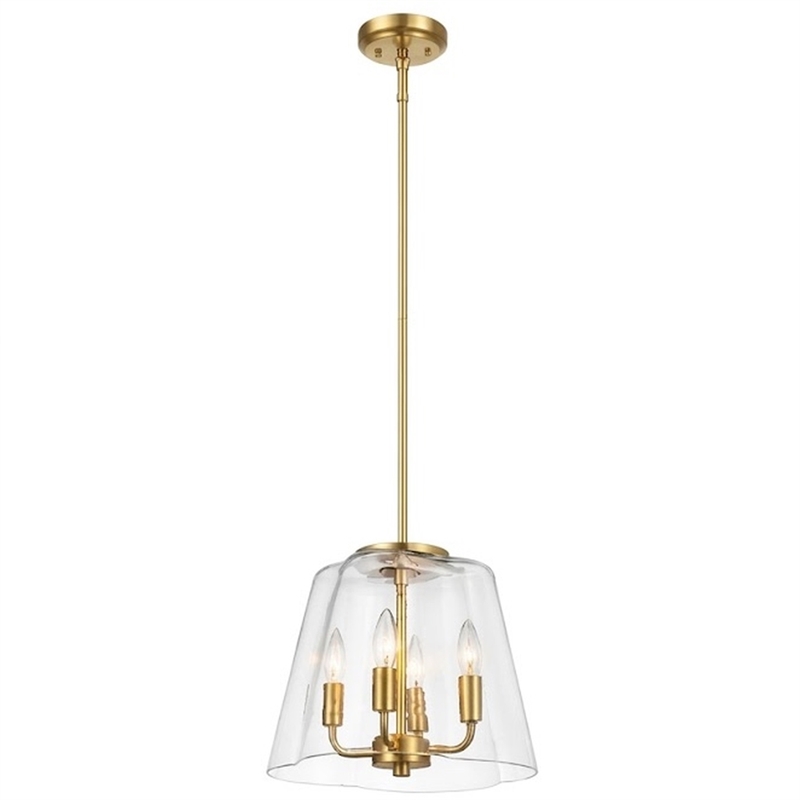 Donut 4-Light Metal Pendant with Satin Brass Finish and Clear Glass Shade