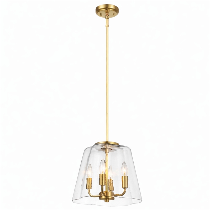 Donut 4-Light Metal Pendant with Satin Brass Finish and Clear Glass Shade