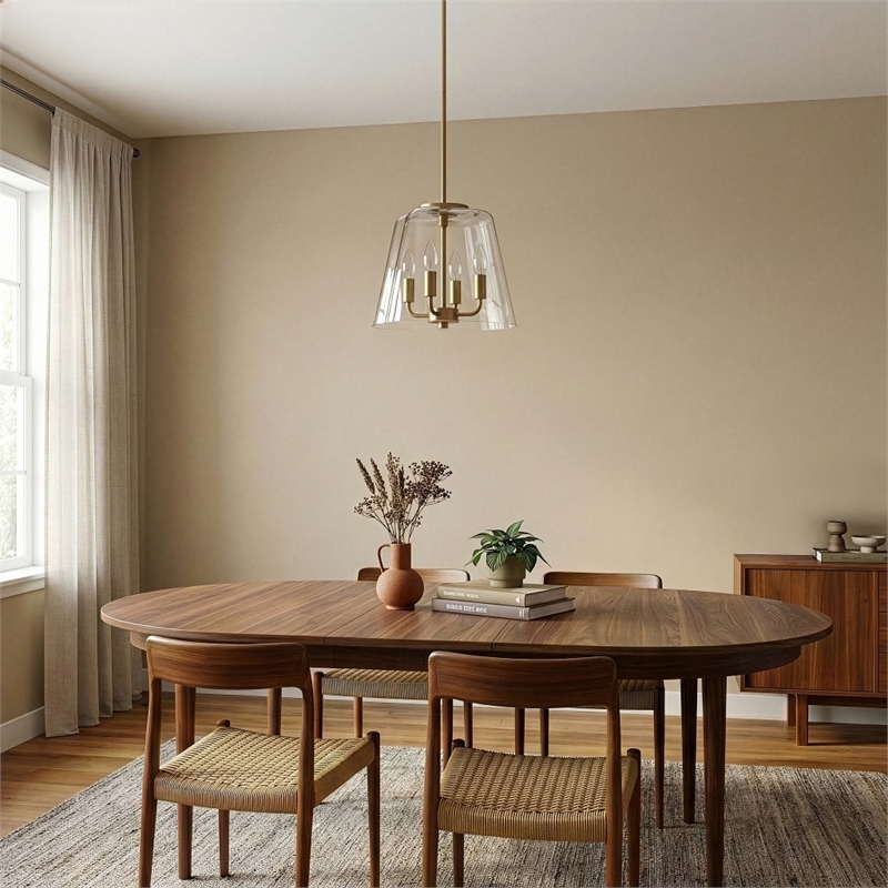 Donut 4-Light Metal Pendant with Satin Brass Finish and Clear Glass Shade