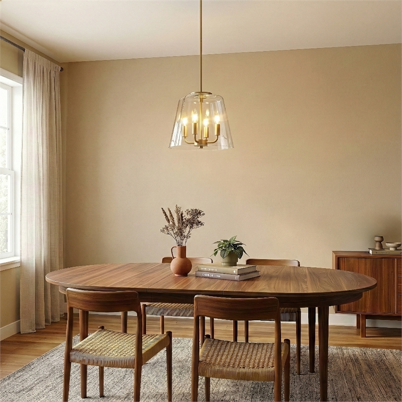 Donut 4-Light Metal Pendant with Satin Brass Finish and Clear Glass Shade