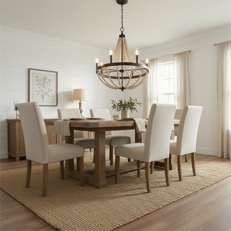 Skali 6-Light Wood Bead Chandelier with Matte Black Finish