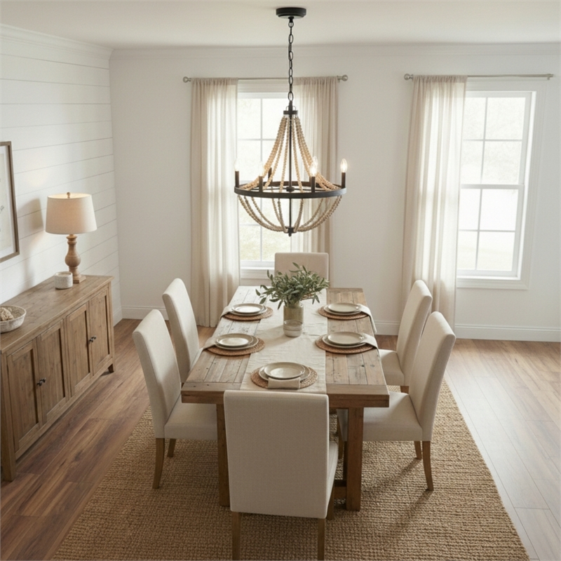 Skali 6-Light Wood Bead Chandelier with Matte Black Finish