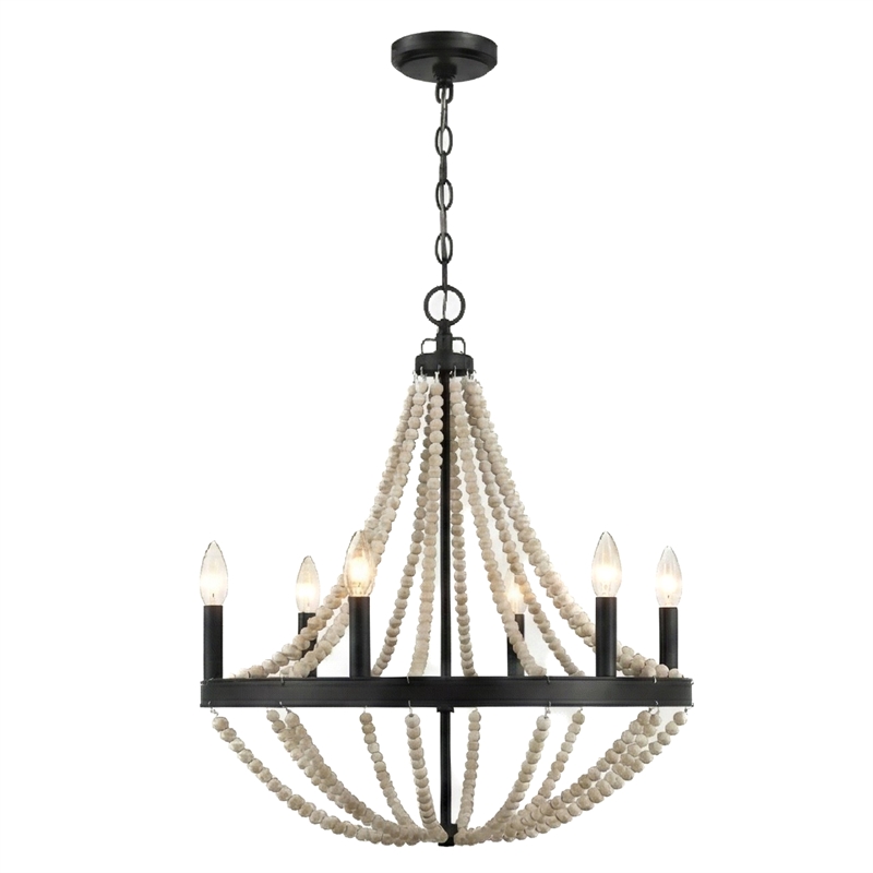 Skali 6-Light Wood Bead Chandelier with Matte Black Finish