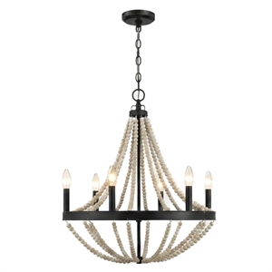 Skali 6-Light Wood Bead Chandelier with Matte Black Finish