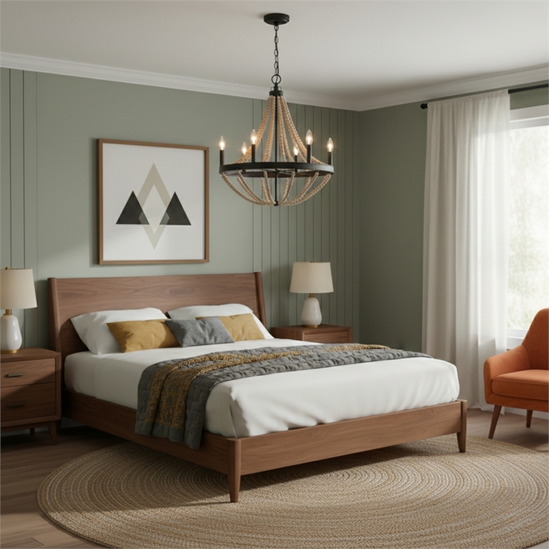 Skali 6-Light Wood Bead Chandelier with Matte Black Finish